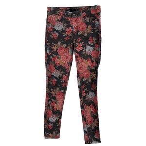 Karen‎ Millen Jeans Skinny Floral Women Size 4 Black Red Pink